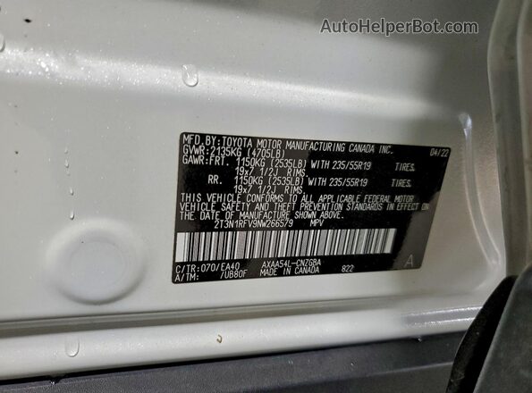 2T3N1RFV9NW266579 2022 TOYOTA LIMITED Белый Вид наклейки с VIN-кодом