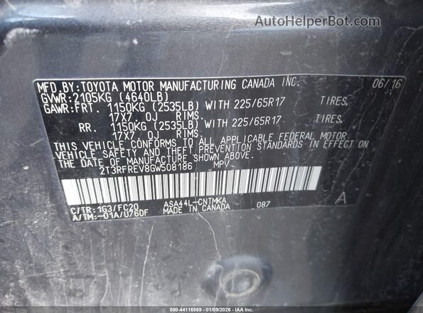 2T3RFREV8GW508186 2016 TOYOTA LE Gray Շարժիչի բաժամունքի տեսք