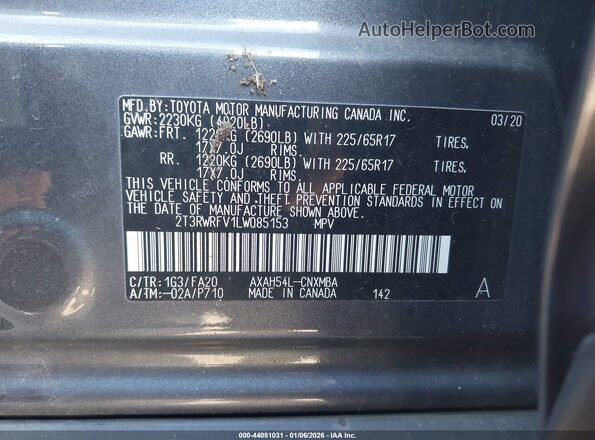 2T3RWRFV1LW085153 2020 TOYOTA LE Gold Widok komory silnika