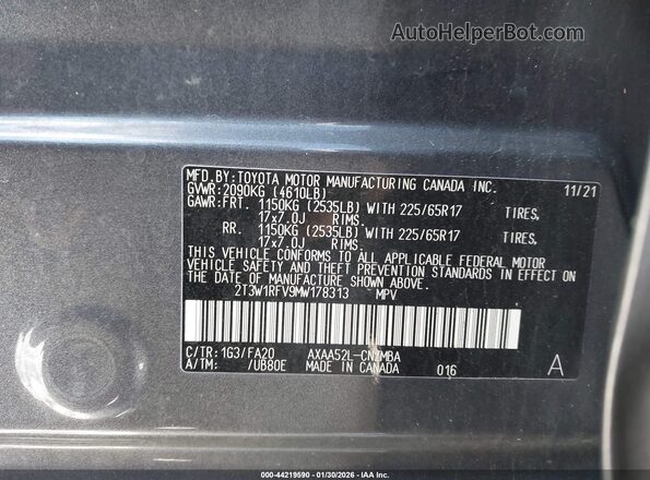 2T3W1RFV9MW178313 2021 TOYOTA LE Gray Widok komory silnika