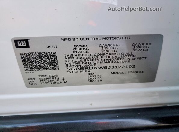 5GAERBKW5JJ122102 2018 BUICK ENCLAVE Белый 