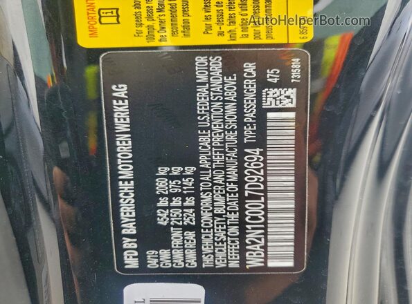 WBA2N1C00L7D92694 2020 BMW M2 Черный Вид наклейки с VIN-кодом