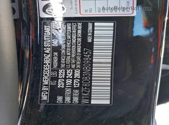W1KZF8DB3NB098457 2022 MERCEDES-BENZ E-CLASS Black Вид наклейки з VIN-кодом