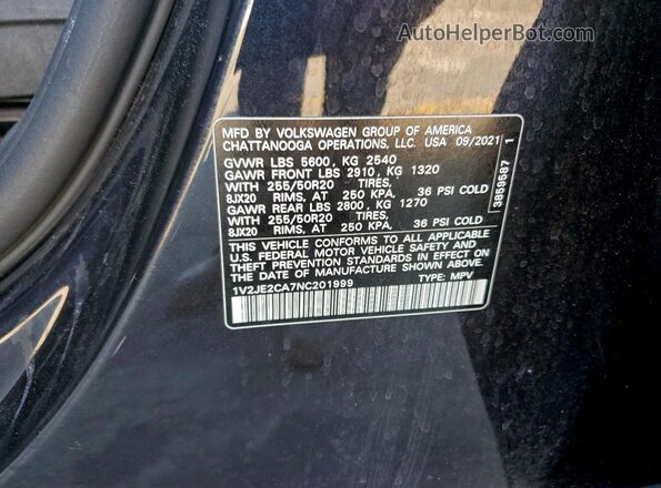 1V2JE2CA7NC201999 2022 VOLKSWAGEN ATLAS Black 