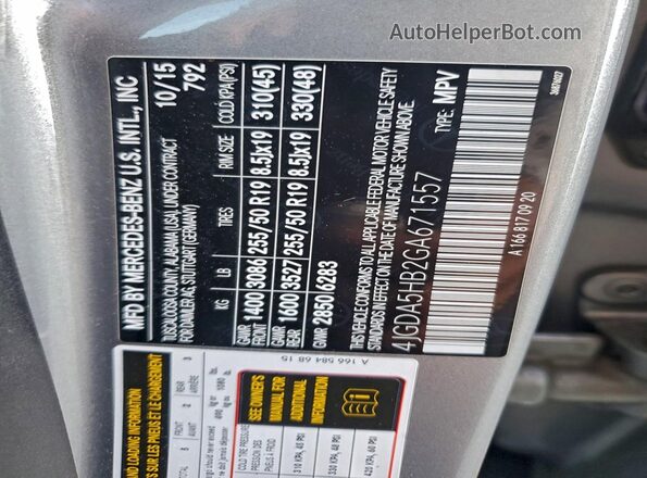 4JGDA5HB2GA671557 2016 MERCEDES-BENZ GLE-CLASS Gray 