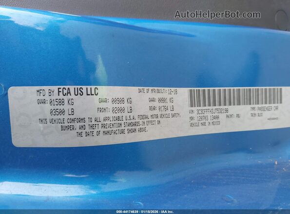 3C3CFFFH3JT532198 2018 FIAT 500 Blue Շարժիչի բաժամունքի տեսք