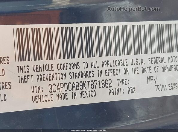 3C4PDCAB9KT871862 2019 DODGE JOURNEY Blue Widok komory silnika