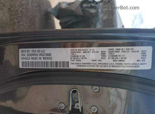 3C63RRHL1RG273602 2024 RAM 3500 Gray VIN sticker view