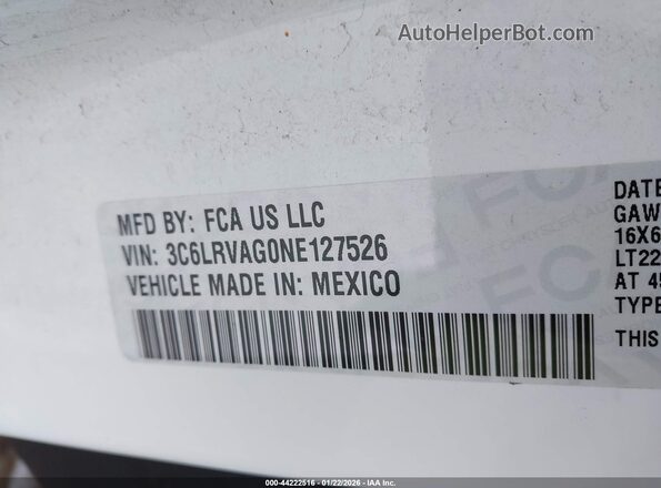 3C6LRVAG0NE127526 2022 RAM PROMASTER 1500 White Вид підкапотного простору