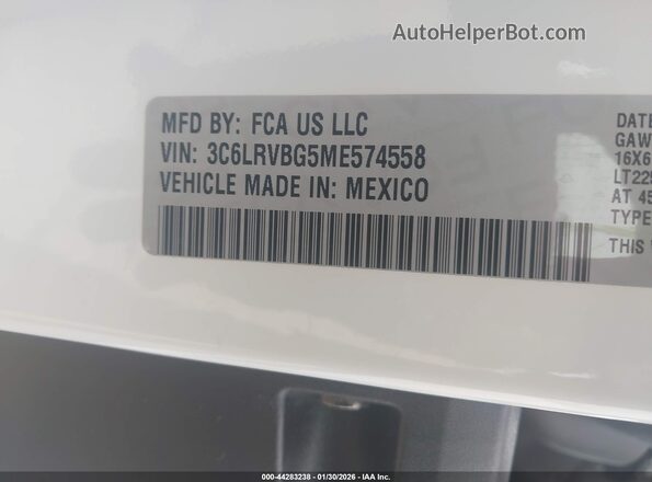 3C6LRVBG5ME574558 2021 RAM PROMASTER 1500 Белый Вид подкапотного пространства