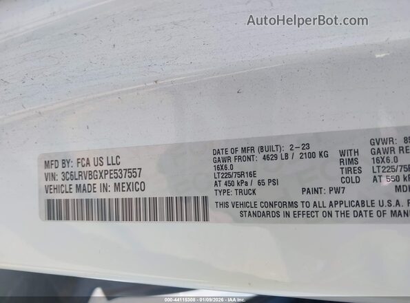 3C6LRVBGXPE537557 2023 RAM PROMASTER 1500 White Вид підкапотного простору