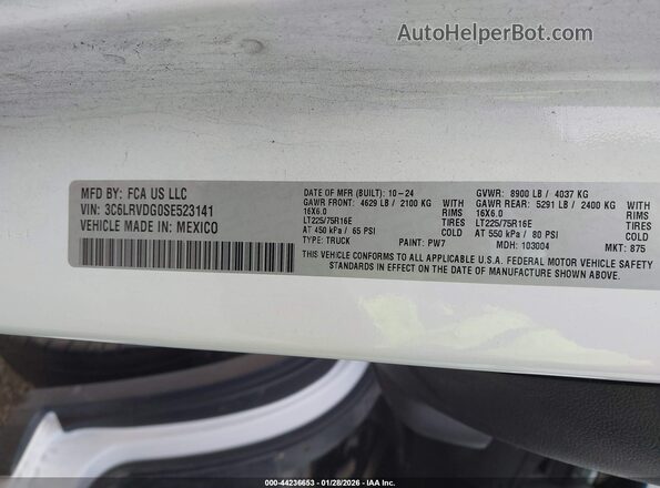 3C6LRVDG0SE523141 2025 RAM PROMASTER 2500 Белый Вид подкапотного пространства