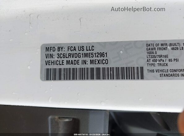3C6LRVDG1ME512961 2021 RAM PROMASTER 2500 White Widok komory silnika