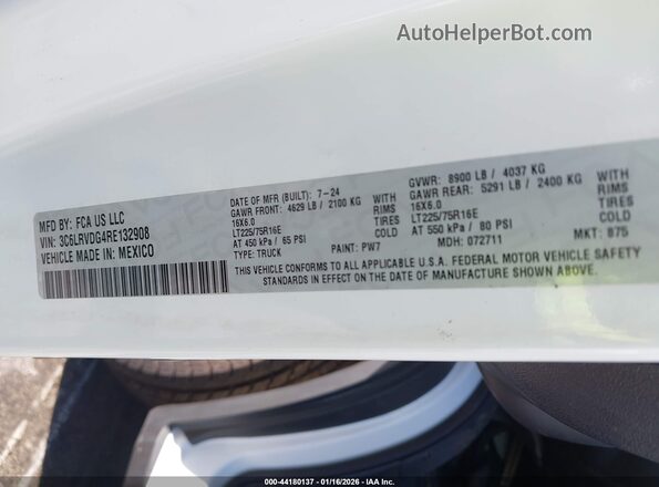 3C6LRVDG4RE132908 2024 RAM PROMASTER 2500 White Вид підкапотного простору