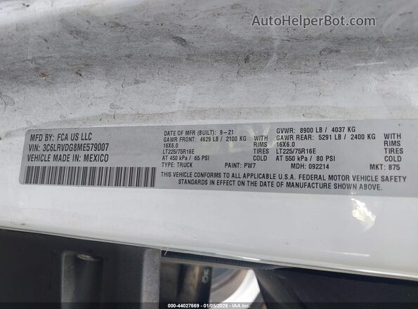 3C6LRVDG8ME579007 2021 RAM PROMASTER 2500 White Շարժիչի բաժամունքի տեսք