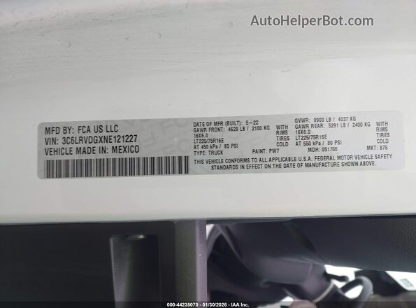 3C6LRVDGXNE121227 2022 RAM PROMASTER 2500 White Շարժիչի բաժամունքի տեսք