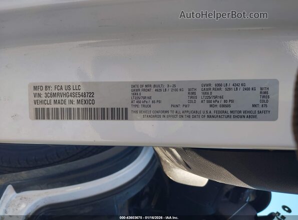 3C6MRVHG4SE548722 2025 RAM PROMASTER 3500 White 