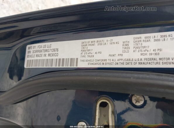 3C6RR6KT5MG713976 2021 RAM 1500 CLASSIC Blue Вид підкапотного простору