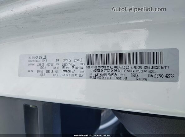 3C6TRVAG3LE105324 2020 RAM PROMASTER 1500 White 