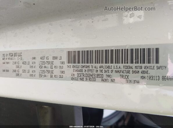 3C6TRVDG2HE518533 2017 RAM PROMASTER 2500 White 