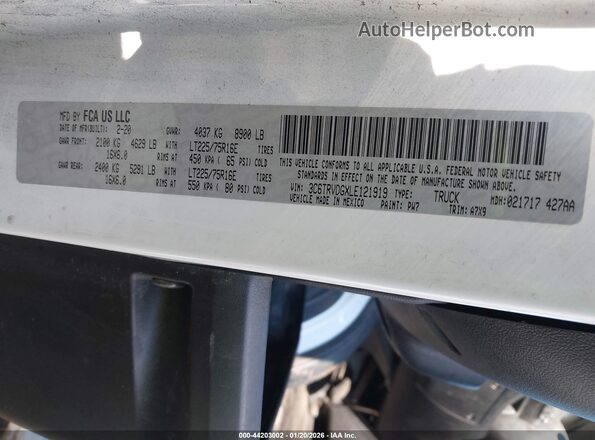 3C6TRVDGXLE121919 2020 RAM PROMASTER 2500 White Widok komory silnika