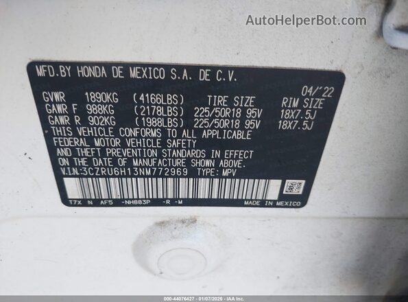 3CZRU6H13NM772969 2022 HONDA HR-V Белый Вид подкапотного пространства