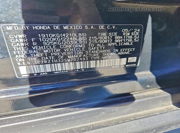 3CZRZ1H32SM702493 2025 HONDA HR-V Black Панорамний вид салону 360°