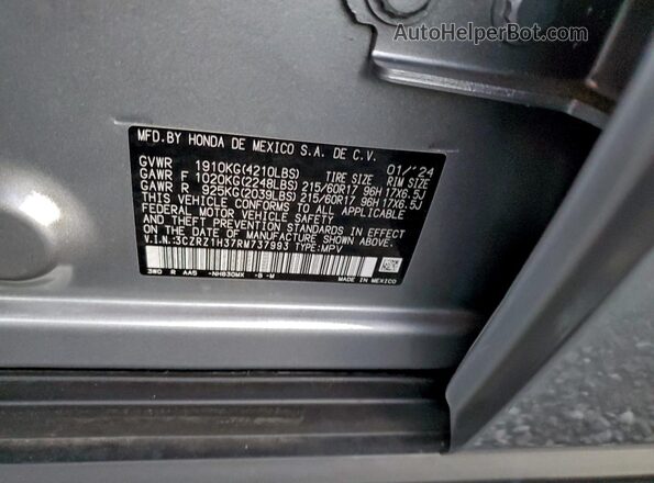 3CZRZ1H37RM737993 2024 HONDA HR-V Silver Widok komory silnika