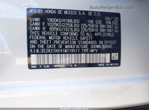 3CZRZ1H54TM719511 2026 HONDA HR-V Белый Вид подкапотного пространства