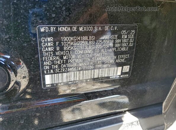 3CZRZ1H56TM705030 2026 HONDA HR-V Black VIN կոդի պիտակի տեսք