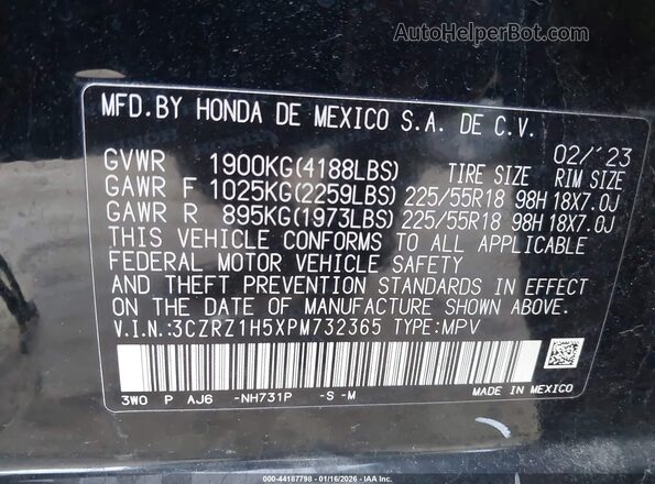 3CZRZ1H5XPM732365 2023 HONDA HR-V Black 