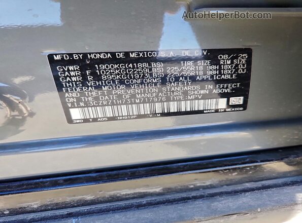 3CZRZ1H73TM717976 2026 HONDA HR-V Gray Widok wnętrza 360 stopni