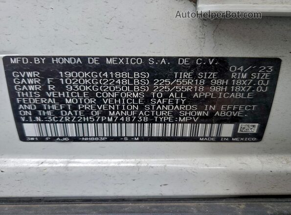 3CZRZ2H57PM748738 2023 HONDA HR-V White 
