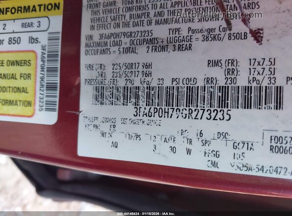3FA6P0H79GR273235 2016 FORD FUSION Red 