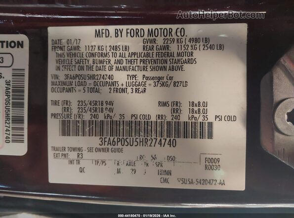 3FA6P0SU5HR274740 2017 FORD FUSION ENERGI Красный 