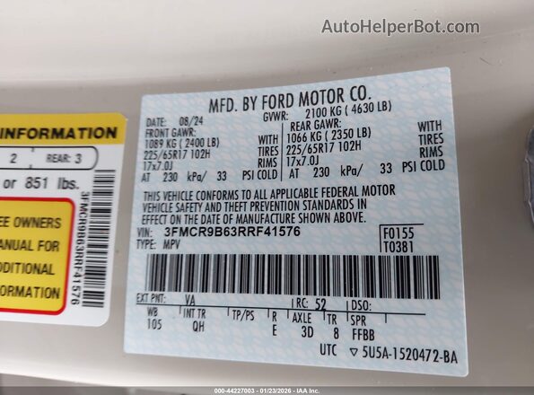 3FMCR9B63RRF41576 2024 FORD BRONCO SPORT Tan ძრავის განყოფილების ხედი