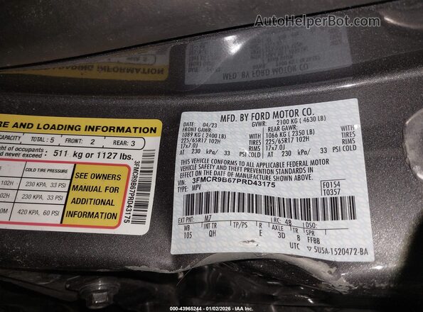3FMCR9B67PRD43175 2023 FORD BRONCO SPORT Gray 