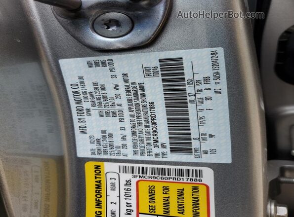 3FMCR9C60PRD17886 2023 FORD BRONCO Серебряный Панорамный вид салона 360°