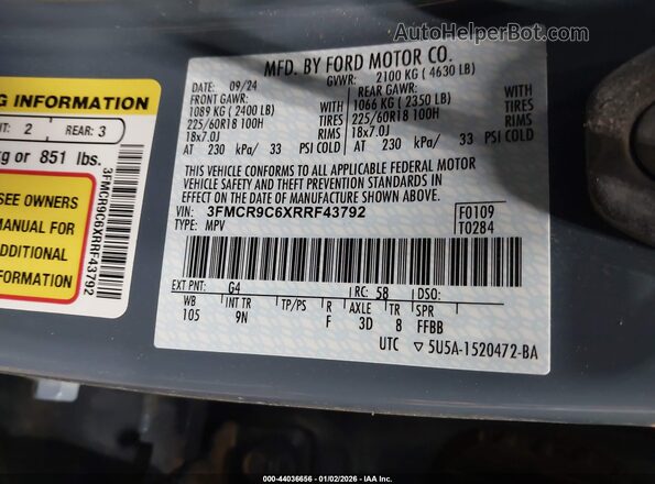 3FMCR9C6XRRF43792 2024 FORD BRONCO SPORT Blue Widok komory silnika