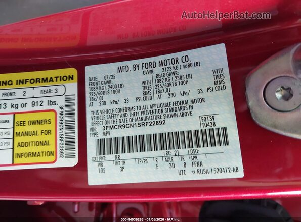 3FMCR9CN1SRF22892 2025 FORD BRONCO SPORT Красный 