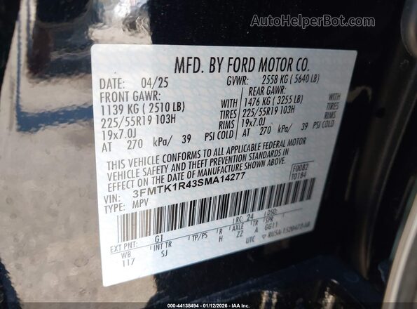 3FMTK1R43SMA14277 2025 FORD MUSTANG MACH-E Black Vista del compartimento del motor