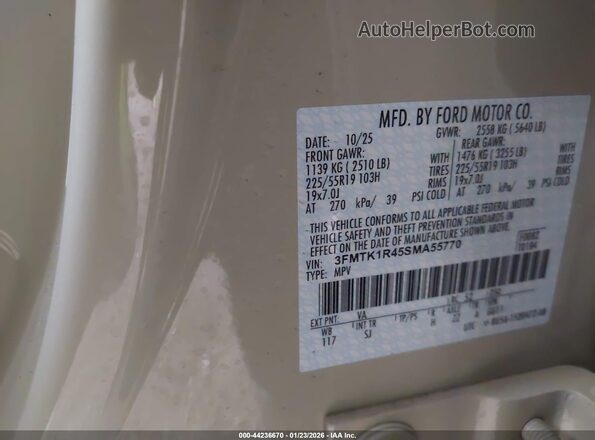 3FMTK1R45SMA55770 2025 FORD MUSTANG MACH-E Cream ძრავის განყოფილების ხედი