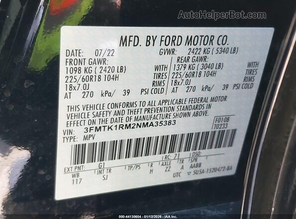 3FMTK1RM2NMA35383 2022 FORD MUSTANG MACH-E Black 