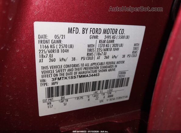 3FMTK1SS7MMA34463 2021 FORD MUSTANG MACH-E Red Vista del compartimento del motor