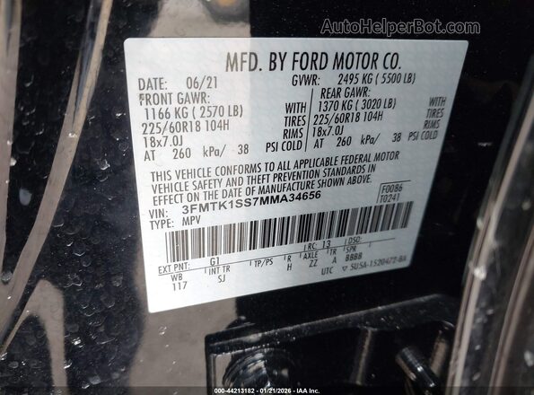 3FMTK1SS7MMA34656 2021 FORD MUSTANG MACH-E Black Engine compartment view