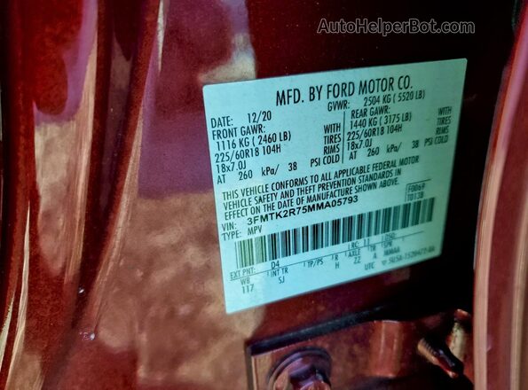 3FMTK2R75MMA05793 2021 FORD MUSTANG Red 