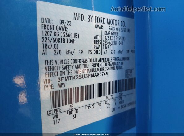 3FMTK2SU3PMA85745 2023 FORD MUSTANG MACH-E Blue Շարժիչի բաժամունքի տեսք