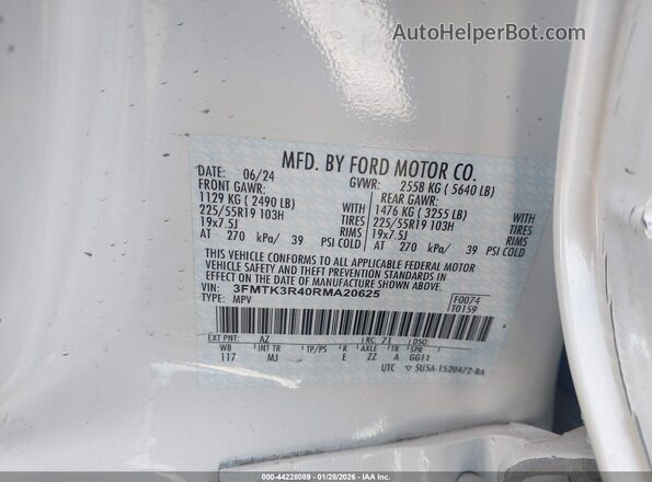 3FMTK3R40RMA20625 2024 FORD MUSTANG MACH-E PREMI White 