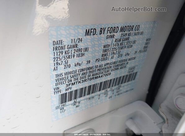 3FMTK3R70RMA47009 2024 FORD MUSTANG MACH-E PREMI White Vista del compartimento del motor