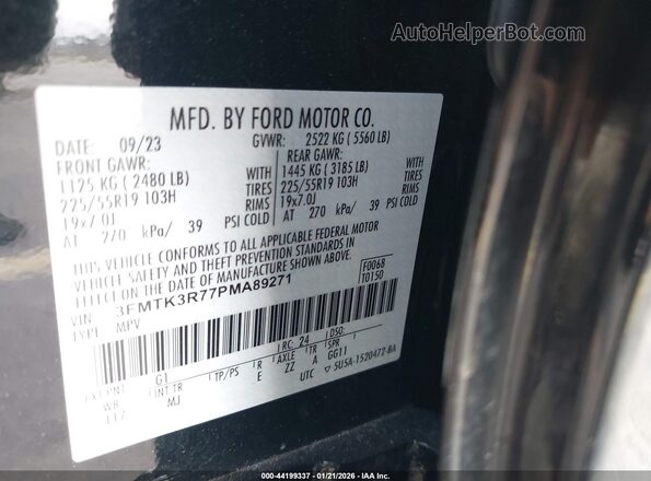 3FMTK3R77PMA89271 2023 FORD MUSTANG MACH-E PREMI Black Widok komory silnika